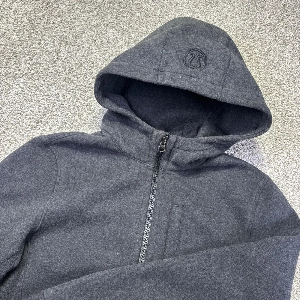Lululemon Hoodie Womens Medium Gray Scuba Full Zip‎ Fleece Thumbholes Athletic